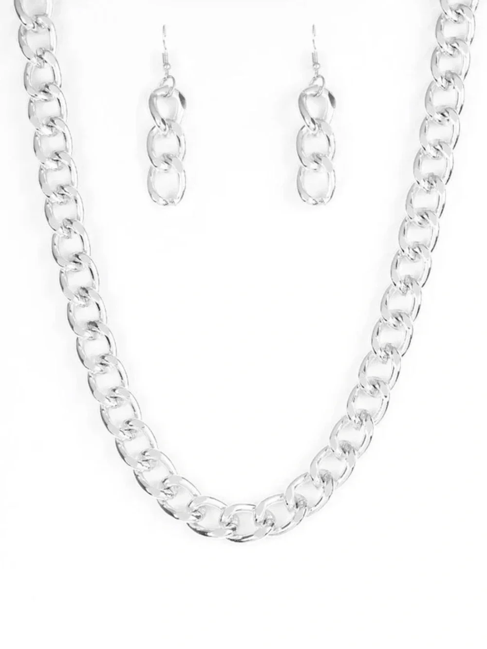Classic Silver Chain Necklace and Dangle Earring Set